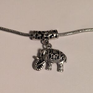 Large Silver Elephant Dangle Charm for Pandora Style Bracelet